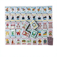 Tuiles de Mahjong Colorées à Succès avec Faces Blanches, Bords Arc-en-ciel, Motifs Chat Noir et Objets Rétro pour Fêtes et Cadeaux