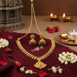 Factory Sale Traditional South Indian Temple Ethnic 18K Gold Plated Choker Necklace Jhumka Earrings Set for Wedding Party - Product Image 3