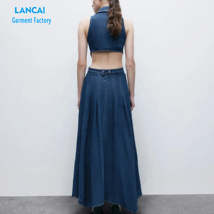 Robes sur mesure pour femmes, robe midi à simple boutonnage, robe <span class=keywords><strong>en</strong></span> <span class=keywords><strong>jean</strong></span> vintage pour soirée - Product Image 3