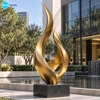 Sculpture abstraite contemporaine en bronze, flamme polie, laiton, cuivre, art extérieur personnalisé pour hôtel, villa, cour, aménagement paysager