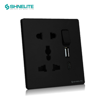 Shinelite soket USB elektrik multifungsi, soket USB elektrik, soket saklar dinding universal 5 pin, multi fungsi, harga pabrik, dengan port USB Tipe A + C