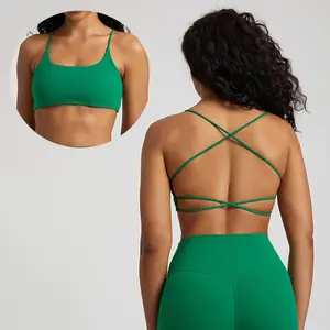 Frauen neues Design Weiche bequeme gepolsterte dünne Streifen Yoga-BHs Cross Back Low Impact Spaghetti träger Sport-BH