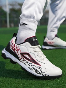 Chaussures de baseball blanches et rouges à lacets, chaussures de frappe non-marquantes pour terrain synthétique, baskets de sport pour entraînement sur terrain - Product Image 3