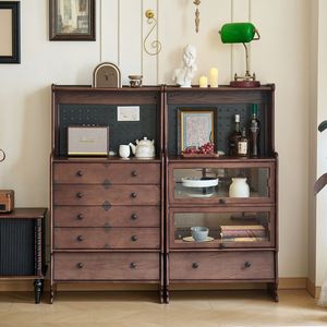 French Retro Style Floor Standing <b>Sideboard</b> With Drawers And Glass Doors Living Room Storage Cabinet - Product Image 3