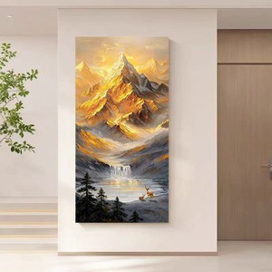 Modern Sunrise Golden Mountains Hand Painted Oil Painting Landscape Art Wall Decor Living Room Entrance Hall Hanging <b>Picture</b> - Product Image 3