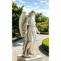 Statue d'ange gardien en pierre beige naturelle de style européen, sculpture d'ange en marbre faite à la main pour cour religieuse