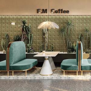 Juego de Mesa y Sillas para Restaurante, Banquetes, Cafetería, Salón de Té con Leche, Sofá Verde Esmeralda, Estilo Moderno, Piedra Artificial - Product Image 4