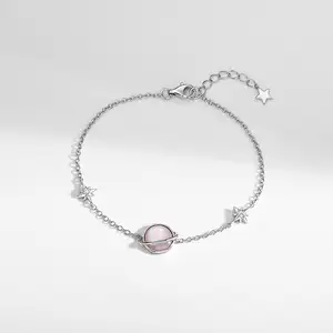Модный браслет на заказ из смолы и золы из стерлингового серебра, розовый браслет Вселенной из ракушек, женский модный браслет