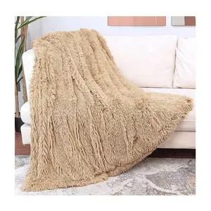 Fluffy Cozy Solid Reversible Fuzzy Lightweight Long Hair Shaggy Blanket Microfiber Faux Fur Plush Fleece Throw Blanket