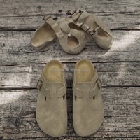 Sabots Boston importés d'Allemagne BK pour chaussures couleur tabac, en daim, semelle souple, bout ouvert, type à enfiler, saison estivale, chaussures plates