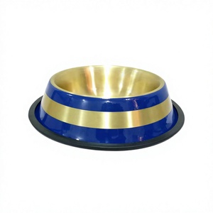 Cuenco para perros de acero inoxidable al por mayor con bordes de comida para mascotas de uso diario de línea de color azul para alimentar a tu amigo peludo - Product Image 1