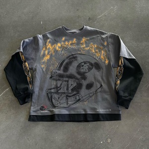 T-shirt à manches longues en coton lourd à double couche, personnalisé, surdimensionné, style hip-hop, streetwear, impression numérique sur le col - Product Image 3