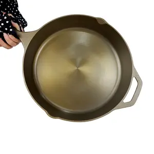 10 Inch 12 Inch Golden Polished Smooth Cast Iron Frying Pan With Non Stick Coating