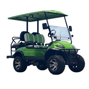 Carrito de golf eléctrico original verde de 4 plazas, económico, con techo y neumáticos todoterreno - Product Image 1