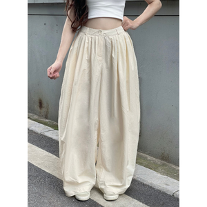 Pantalon large beige d'été pour femme, style streetwear, amincissant, décontracté, respirant, avec nœud floral et dentelle, nouveau design, à prix avantageux - Product Image 6