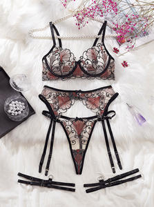 Nuevo Conjunto de Lencería de Encaje Bordado Transparente, Conjunto de Brasier y Bragas con Lazo Sexy para Mujer - Product Image 6