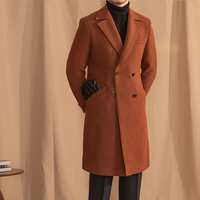 Manteau d'hiver pour hommes 60% Laine Caramel Manteau mi-long chaud à double boutonnage Manteau polyvalent de haute qualité pour hommes