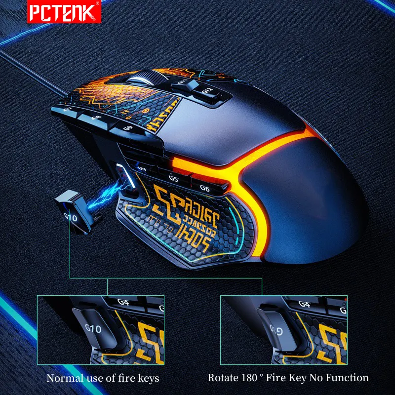 Pctenk không dây Chuột chơi game Ergonomic im lặng Gamer máy tính xách tay chuột với 10 im lặng bấm vào nút 5 có thể điều chỉnh DPI cắm chơi cho PC