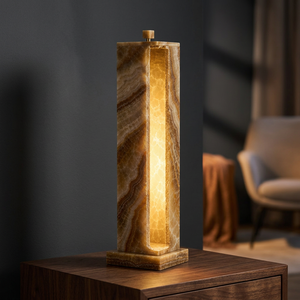 Lampe de chevet sculptée à la main en onyx naturel, sculpture en forme de pilier, artisanat en pierre Feng Shui pour chambre à coucher et salon - Product Image 5