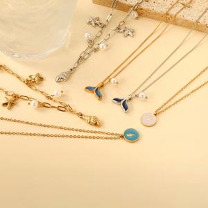 Custom Fashion Women Personalized 18K <b>Gold</b> Plated Stainless Steel Jewelry Starfish Shell Mermaid Tail <b>Pearl</b> Pendant <b>Necklace</b> - Product Image 1