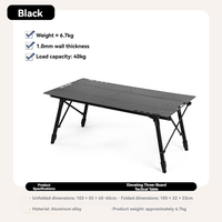 Table pliante légère en alliage d'aluminium à trois panneaux avec pieds télescopiques réglables pour le camping et les pique-niques en plein air