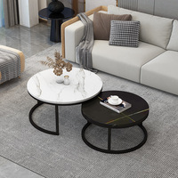 OKF Table basse moderne gigogne légère en acier et verre de luxe table de centre de thé ronde en pierre frittée pour la maison ou la villa