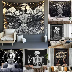 Black Skull Tapestry Trang Trí Nội Thất Bức Tranh Tường Treo Vải Trang Trí Tường Halloween