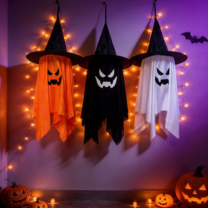 Décoration d'Halloween : Chapeau de Sorcière Lumineux, Fantôme Suspendu, Ornement Extérieur, Pendentif de Porte, Accessoire de Scène de Fête, Décoration Suspendue - Product Image 1