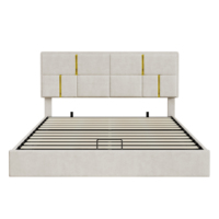 Neues Design Modernes Queensize-Polsterbett mit Metallrahmen und Hydraulischem Stauraumsystem in Beige