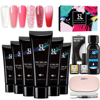 Kit Professionnel de Gel Poly Pour Extension d'Ongles FEO Marque Privée 6 Couleurs Gel Poly Acrylique Pailleté Avec Lampe