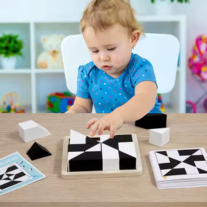 Juego de rompecabezas de bloques ocultos Mini juego de construcción en blanco y negro con más de 5 modos de juego Montessori Brain Toys - Product Image 2