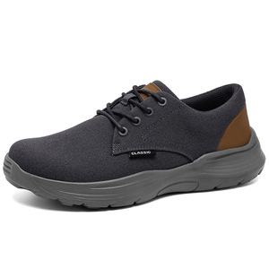 Chaussures Oxford en toile marine foncée pour hommes, durables, avec empiècement de talon contrastant et semelle extérieure épaisse grise et amortie - Product Image 4