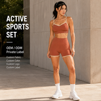 Conjunto Deportivo para Mujer de Marca Privada: Sujetador Deportivo con Cuello en V y Shorts de Ciclismo de Cintura Alta con Ribete en Contraste, Elástico, para Entrenamiento y Fitness