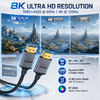 Câble HDMI 2.1 Mâle-Mâle 8K 60Hz 4K 120Hz 48 Gbps QFT Graphene Coque en Aluminium Cordon Rond Ultra Fin et Souple