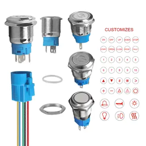 CMORSUN lamp switches IP67 wired waterproof push button switch 19mm 5 pin ring illuminated 12volt