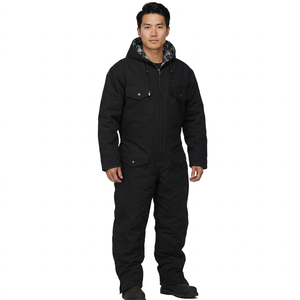 Men's <b>Black</b> Winter <b>Work</b> Coverall With Hood And Plaid Lining For Cold Weather Protection - Product Image 1