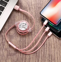 Kabel USB 3 in 1 dapat ditarik untuk pengisi daya ponsel kabel USB mikro untuk Android USB Tipe C telepon seluler Multi