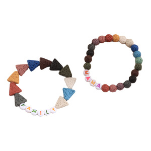 Bracelet élastique unisexe tendance en <span class=keywords><strong>pierre</strong></span> volcanique naturelle colorée irrégulière et acrylique, avec perles lettres – Meilleure vente - Product Image 5