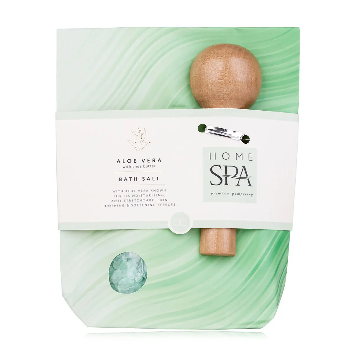 Sel de bain de marque Accentra pour spa à domicile avec cuillère en bois enrichie à l'extrait d'aloe vera et au beurre de karité