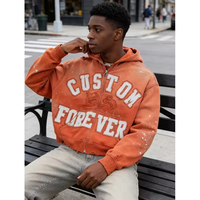 Sweat à capuche zippé court en coton 320-600 GSM avec broderie 3D appliquée, délavage acide, patchwork oversize, style streetwear pour homme, OEM