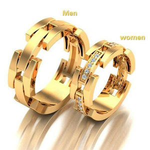 Anelli Romantici in Acciaio Inossidabile con Gemme e Zirconi, Placcatura in Rodio e Oro, Gioielli da Matrimonio Certificati IGI - Product Image 1