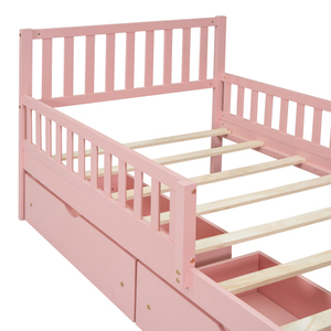 Di <span class=keywords><strong>alta</strong></span> qualità Twin Size piattaforma di legno <span class=keywords><strong>letto</strong></span> due cassetti di stoccaggio con guardrail su entrambi i lati - Product Image 3