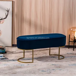 Bedroom Furniture Gold Metal Leg Bench Nordic Modern Navy Blue Velvet Tufted Ottoman Benches