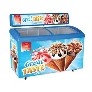 SD-298 골드 플러스 공급 곡선 유리 도어 상업 슈퍼마켓 아이스크림 냉장고 컨테이너