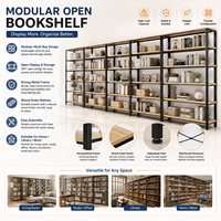 Estantería de Exhibición para Librería o Librería, Estructura de Madera y Metal, 6 Niveles, Modular, Respaldo Abierto, Mueble Organizador para Almacenamiento Minorista