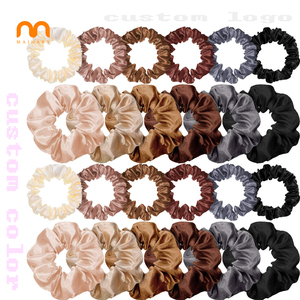 Custom Logo Hair Tie Set Pure Color Cloth Head Rope <strong>Scrunchies</strong> Hairband <strong>Scrunchy</strong> Silk Elastic Hair Band - Product Image 1