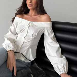 Camicia da donna Sexy monocollo alla moda Enyami <span class=keywords><strong>camicetta</strong></span> bianca con maniche a lanterna elegante alla moda e Versatile - Product Image 3