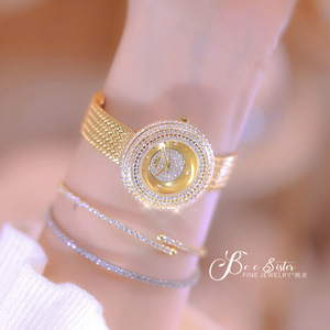 <span class=keywords><strong>BS</strong></span> FA1753 Produits les plus vendus à la mode Montre-bracelet à quartz ronde et décontractée en or pour femmes avec bracelet en alliage de diamants - Product Image 3