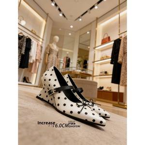 Zapatos de mujer Mary Jane con lazo de lunares y punta, de piel de oveja, versión 2026, nuevos, con aumento de altura, de cuña, de una sola capa, de satén de seda. - Product Image 2