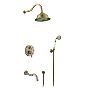 Rubinetto Doccia Stile Antico con Acqua Calda e Fredda, Set Doccia a Incasso a Parete Interamente in Rame con Doccia Preinstallata Nascosta - Product Image 2